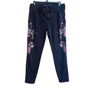 Body Sculpt Black Skinny Jeans Embroidered Flowers Size 9